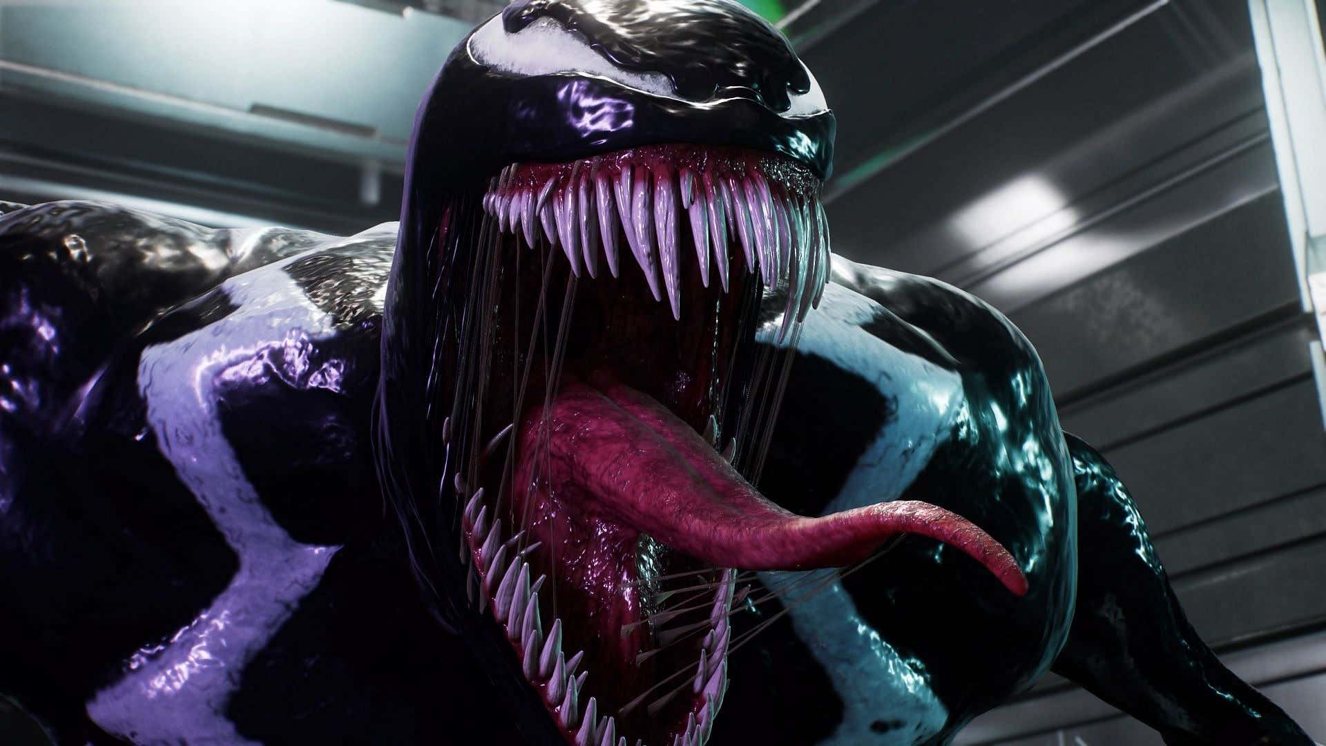 تظهر الصورة Venom من Spider-Man 2 وهو يصرخ ولسانه خارج. 